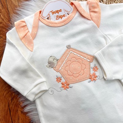Conj. de Malha 3 peças - Casinha de Passarinho - Salmão e Off White